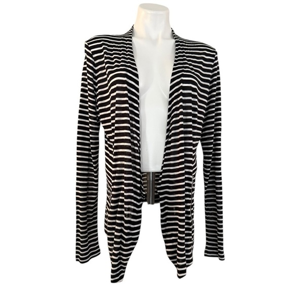 CALVIN KLEIN Striped Black & White Open Front Waterfall Cardigan Size L NEW - Picture 4 of 8